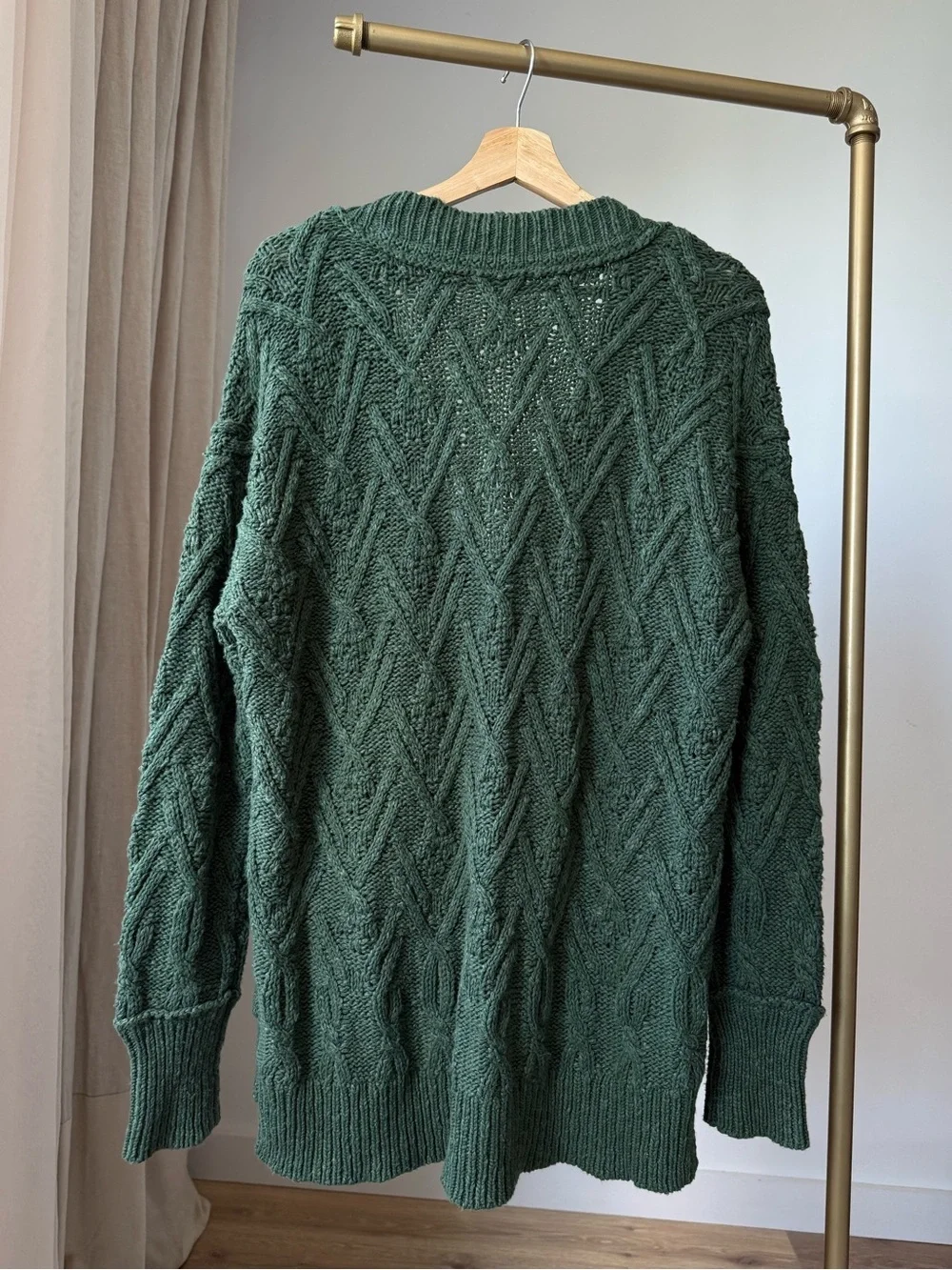 Free People Montana Cable Knit Cardigan Green Oversized XS
